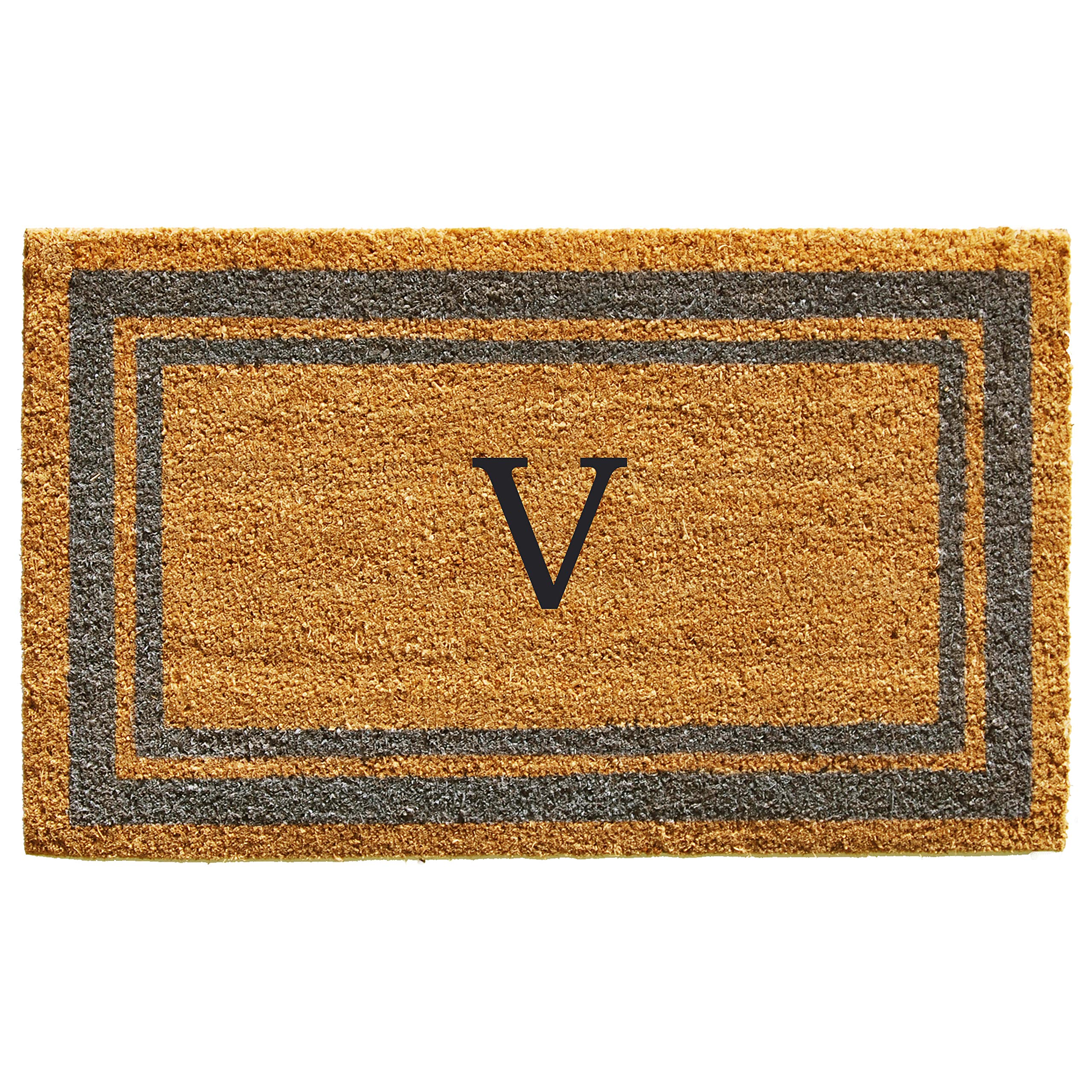 Calloway Mills 153021830V Periwinkle Border 18 x 30 Monogram Doormat, (Letter V)