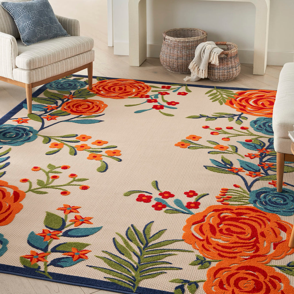 Nourison Aloha Indoor/Outdoor Modern Multicolor 7'10' X 10'6' Area Rug, Easy Cleaning, Non Shedding, Bed Room, Living Room, Dining Room, Kitchen (8X11)