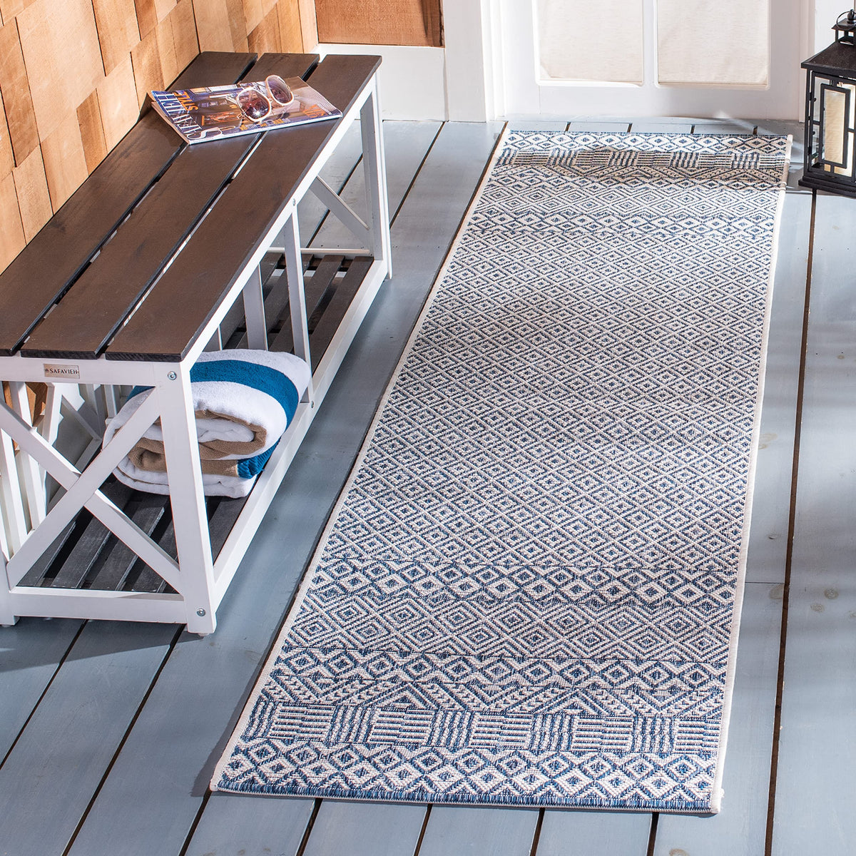 Safavieh Courtyard Collection 2'3' X 14' Blue/Navy Cy8235 Indoor/ Outside Waterproof Easy Cleansingpatio Backyard Mudroom Runner Mat