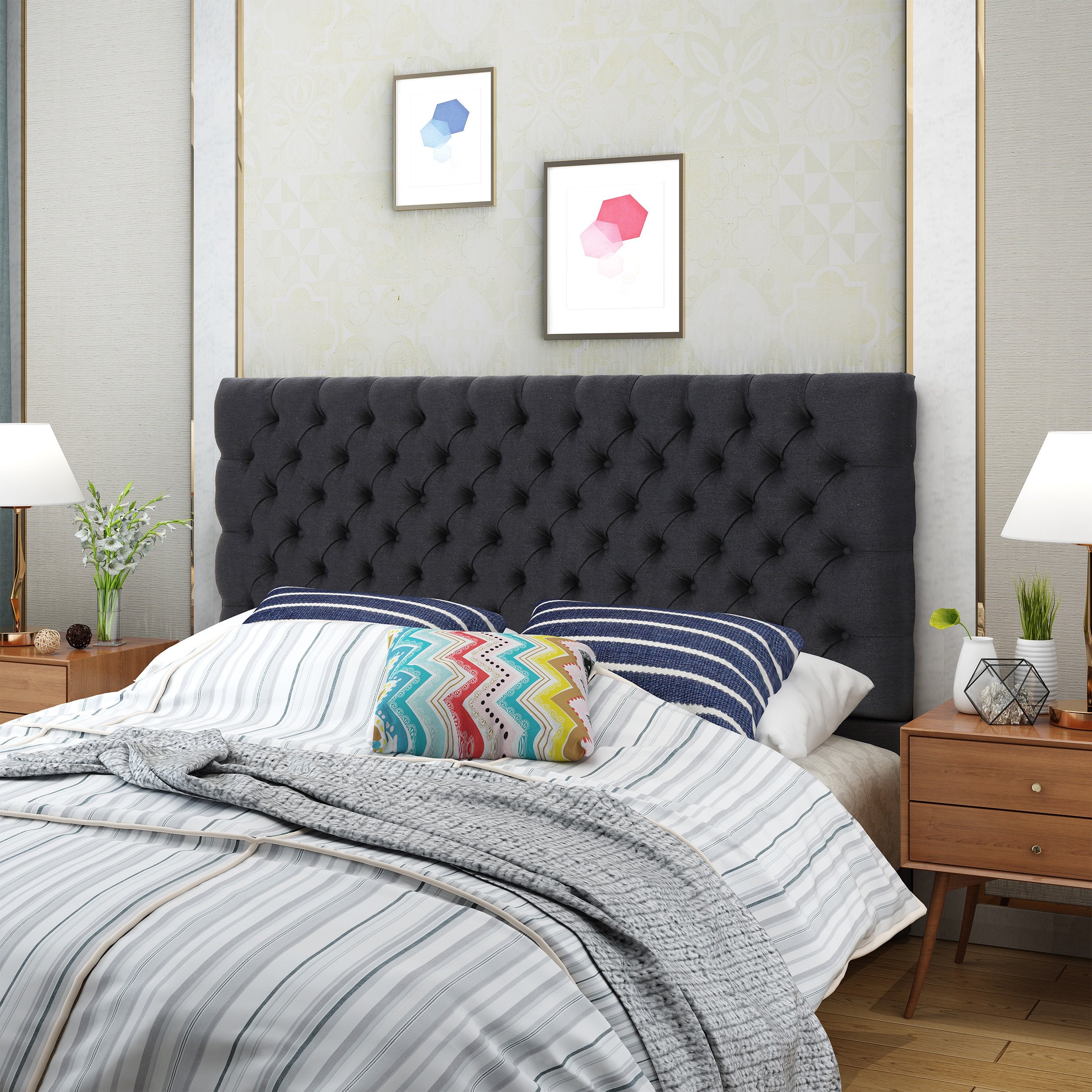 Christopher Knight Home Jezebel Fabric Headboard, Queen / Full, Dark Charcoal / Black Steel