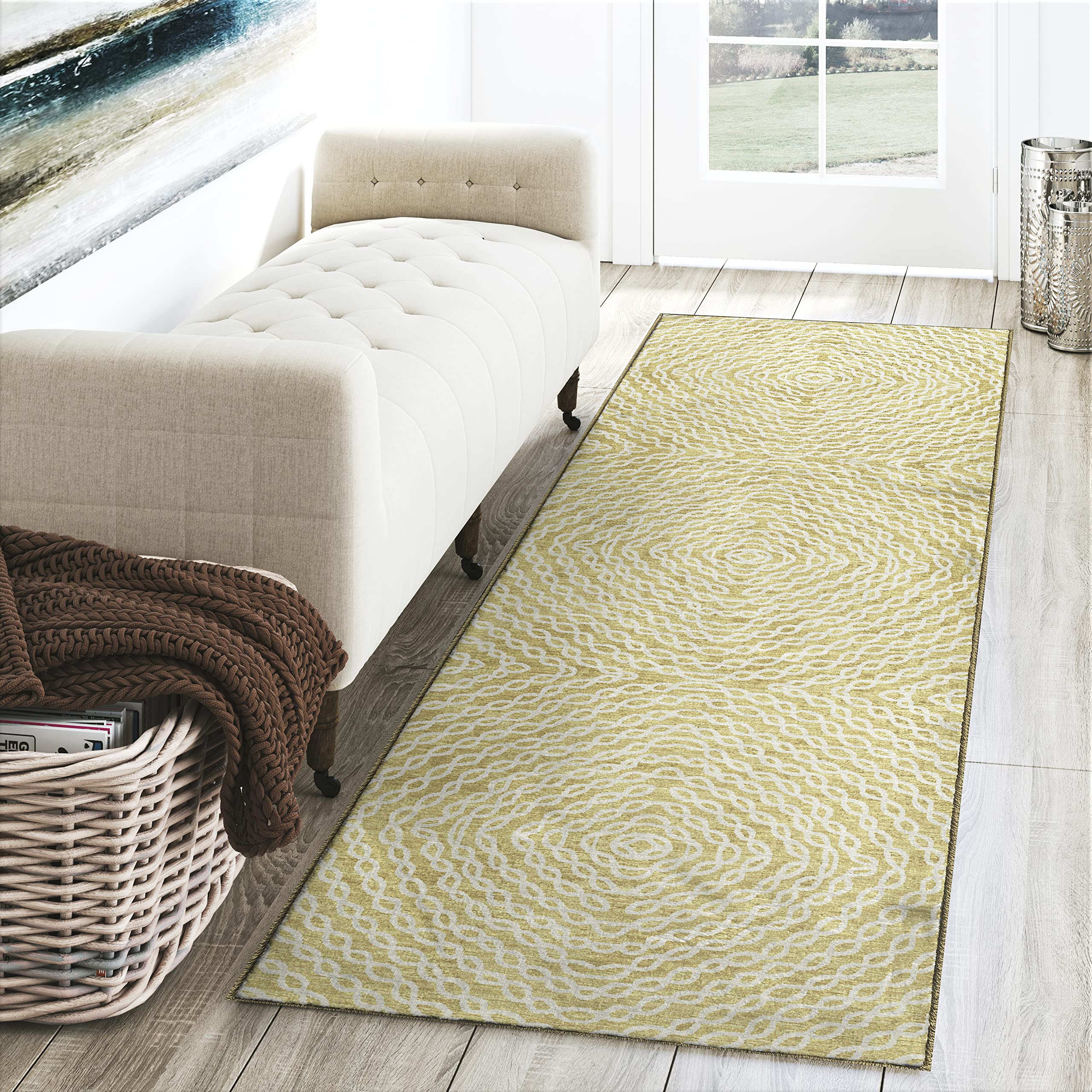 Dalyn Rug Company Brisbane Br3 Geometric Chain Links Gold 2'3" X 7'6"