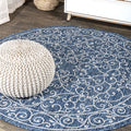 JONATHAN Y SMB106D-4R Charleston Vintage Filigree Textured Weave Navy/Gray 4 Round Indoor/Outdoor Area Rug, Pet Friendly, Non-S