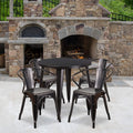 Flash Furniture Commercial Grade 30 Round Black-Antique Gold Metal Indoor-Outdoor Table Set with 4 Arm Chairs