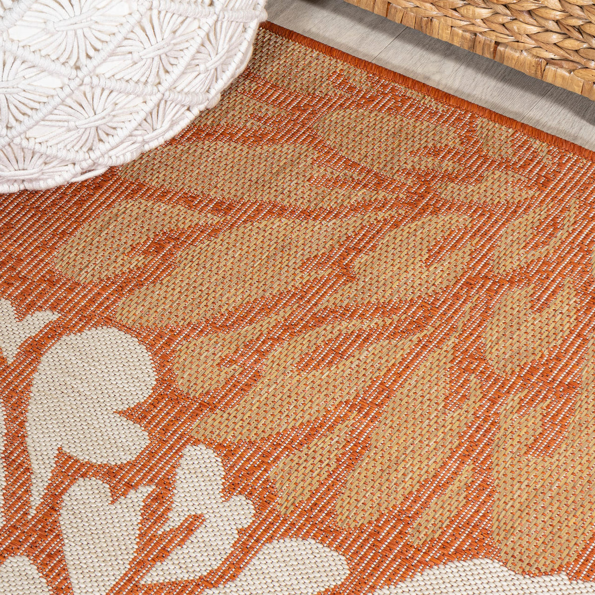 Jonathan Y Smb110E-8 Zinnia Modern Floral Textured Weave Indoor Outdoor Area-Rug, Bohemian Coastal Mediterranean Easy-Cleaning,Bedroom,Kitchen,Backyard,Patio,Non Shedding, 8 X 10, Orange/Cream