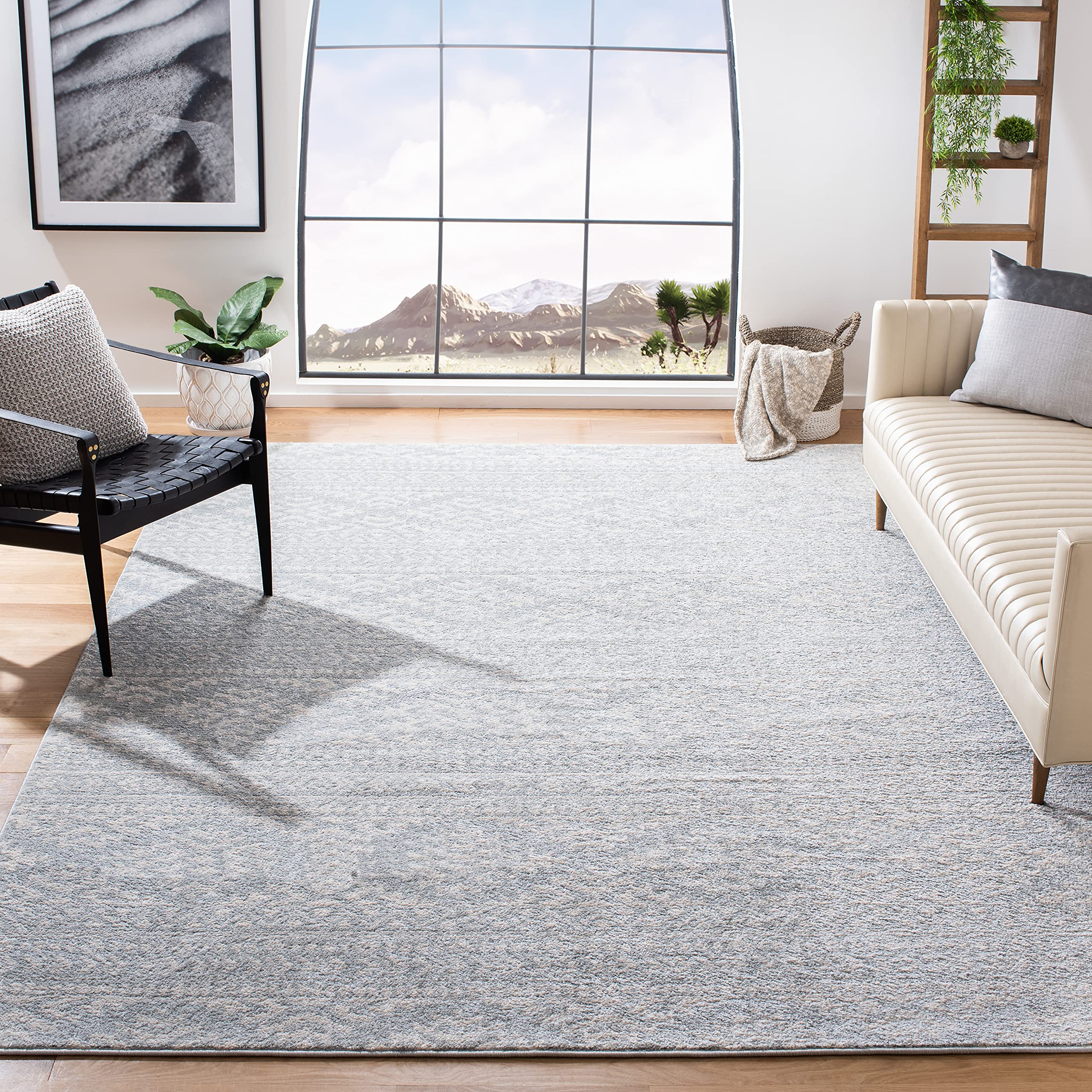 SAFAVIEH Tulum Collection Area Rug - 8 x 10, Light Grey & Ivory, Moroccan Boho Tribal Design, Non-Shedding & Easy Care, Ideal 
