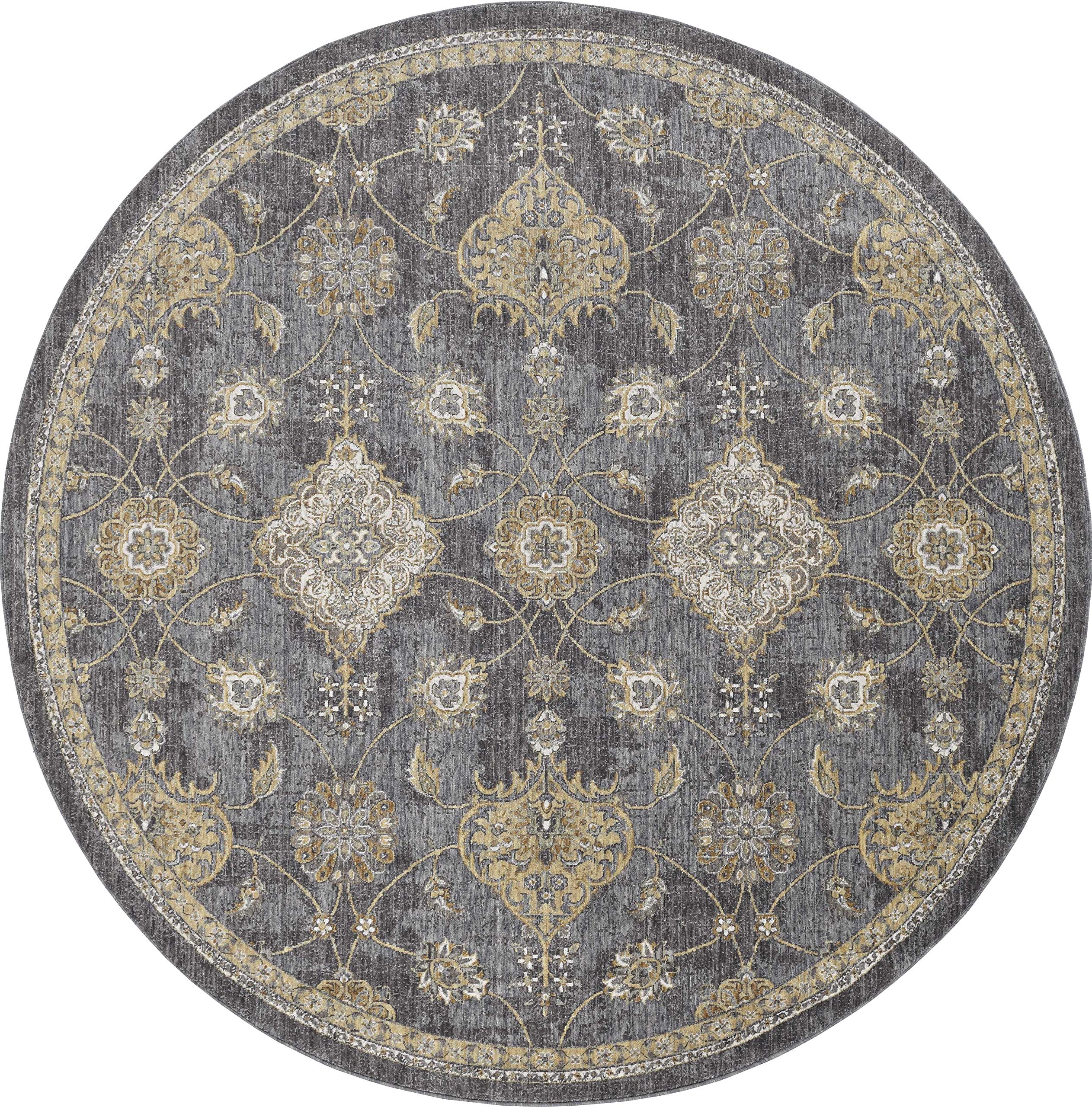 HomeRoots 8'X11' Slate Grey Machine Woven Bordered Floral Vines Indoor Area Rug