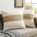 Zeemart 2 Packs Cotton Boho Throw Pillow Covers 24X24 Inch Contrast Brown, Soft Farmhouse Decorative Couch Pillow Cases Neutral Cushion Covers For Sofa Bed Living Room Home Decor