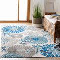 SAFAVIEH Cabana Collection Area Rug - 67 Square, Grey & Blue, Floral Design, Non-Shedding & Easy Care, Indoor/Outdoor & Washabl