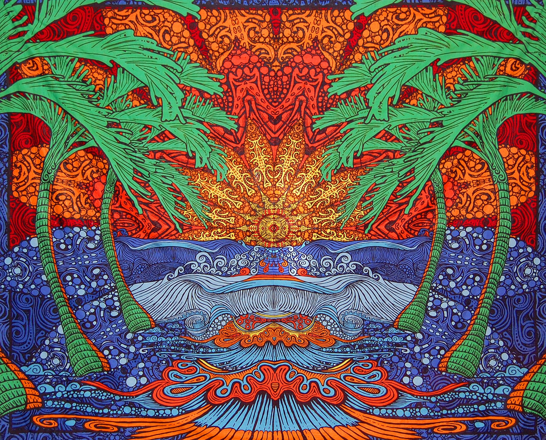 Sunshine Joy 3D Epic Tropical Paradise Surf Wave Palm Tree Tapestry Tablecloth Beach Sheet Wall Art Huge 85X100 Inches - Classic