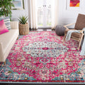 SAFAVIEH Madison Collection Area Rug - 8 Square, Fuchsia & Teal, Boho Chic Medallion Distressed Design, Non-Shedding & Easy Car