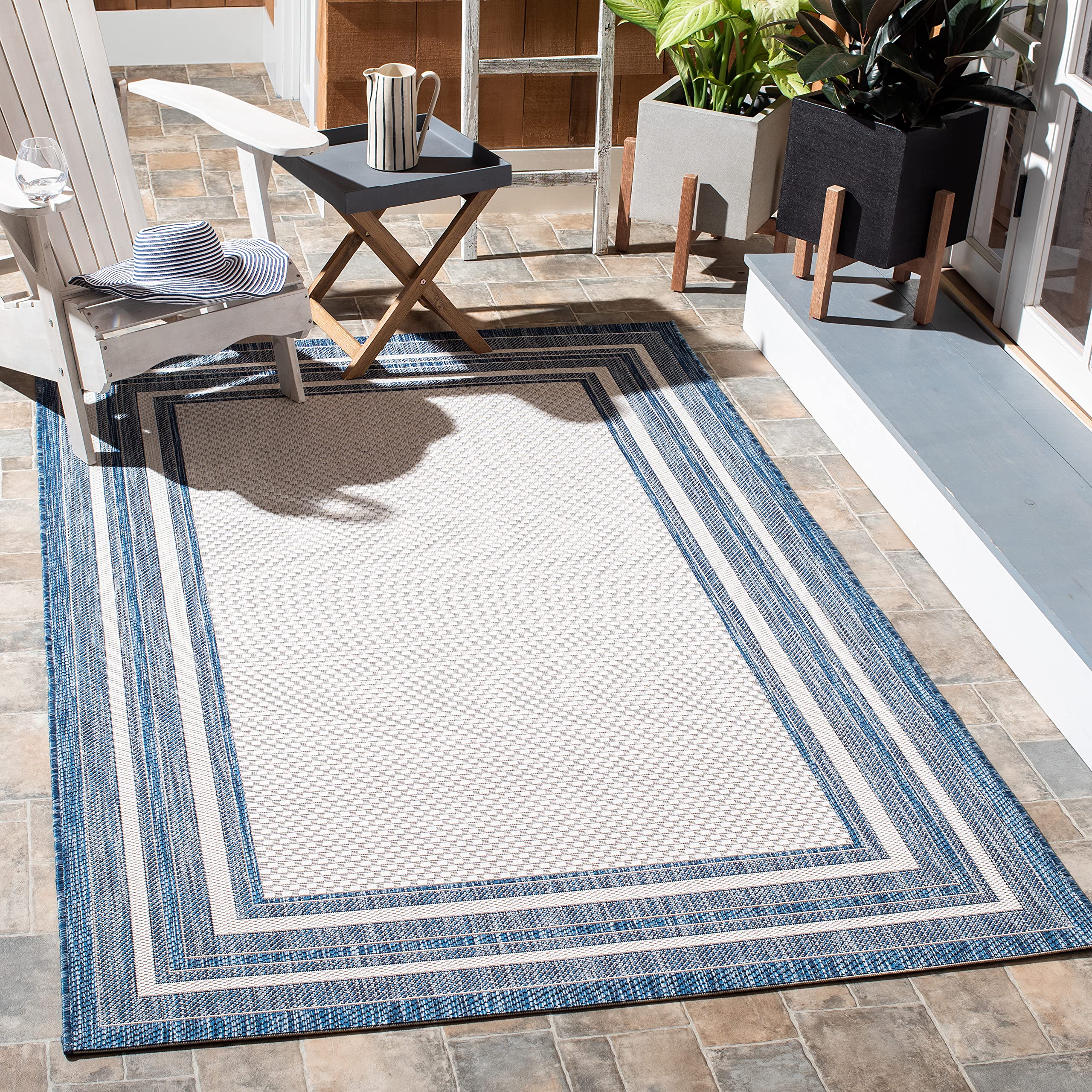 SAFAVIEH Courtyard Collection 9 x 12 Ivory/Navy CY8475 Indoor/ Outdoor Waterproof Easy Cleaning Patio Backyard Mudroom Area Ru