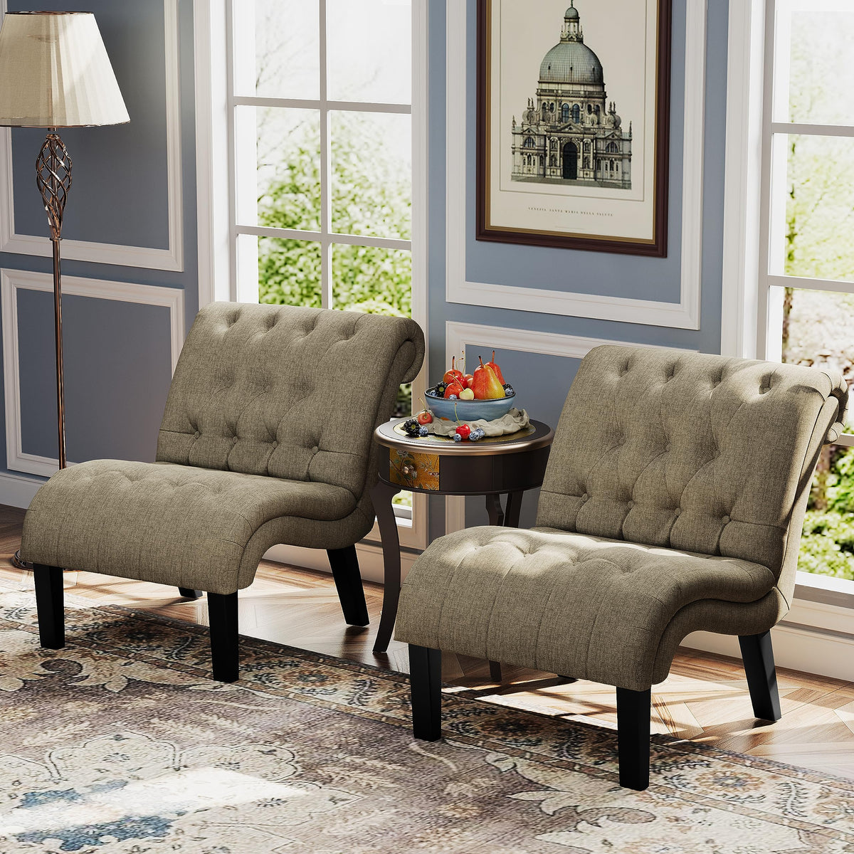 Yongqiang Accent Chairs Set Of 2 Modern Armless Living Room Bedroom Side Chairs Button Tufted Upholstered Leisure Chair With Woo