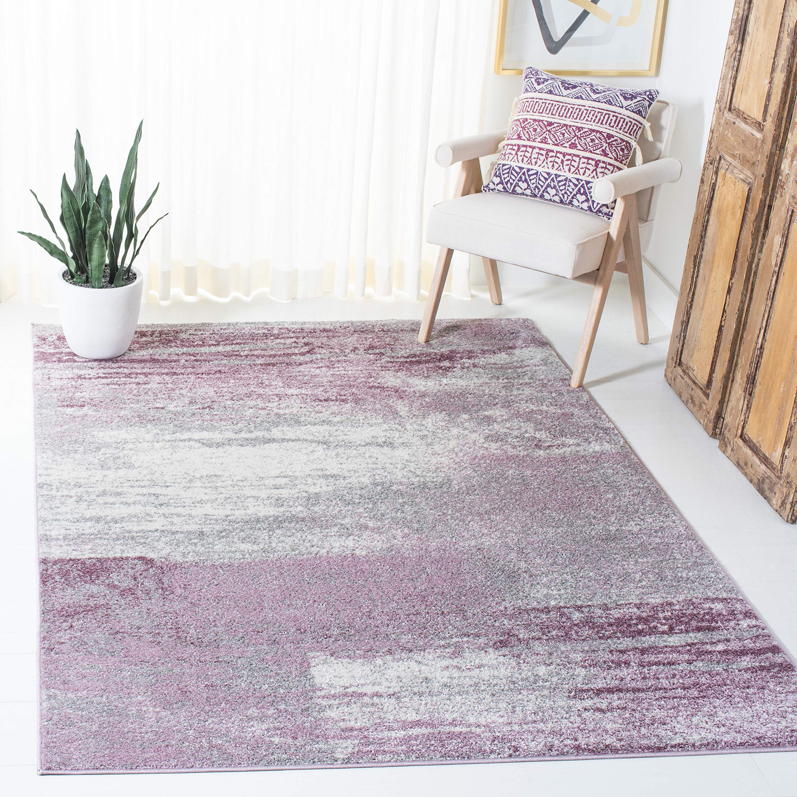 SAFAVIEH Adirondack Collection Area Rug - 4 Square, Grey & Purple, Modern Abstract Design, Non-Shedding & Easy Care, Ideal for 