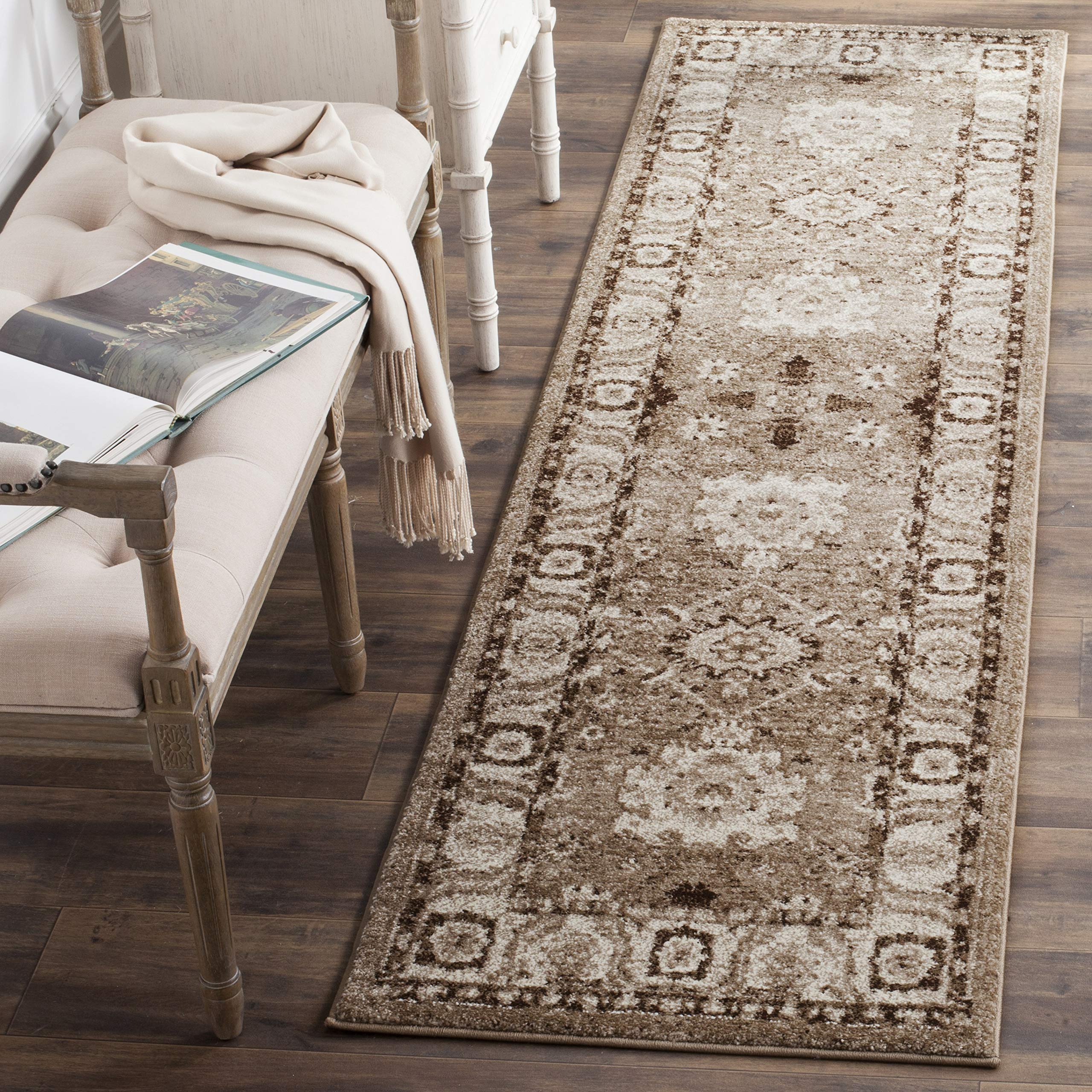 SAFAVIEH Vintage Hamadan Collection Runner Rug - 23 x 14, Taupe, Oriental Traditional Persian Design, Non-Shedding & Easy Care
