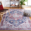 SAFAVIEH Washable Rug Tucson Collection - 5 Square, Navy & Red, Slip Resistant, Ideal for High Traffic Areas in Living Room, Be