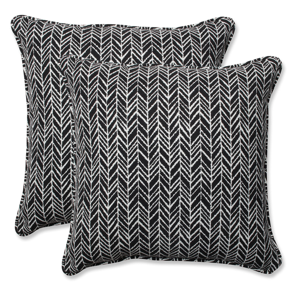 Pillow Perfect Outdoor/Indoor Throw Pillows, Large - 18.5' X 18.5', Black Herringbone Night, 2 Count
