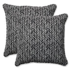 Pillow Perfect Outdoor/Indoor Throw Pillows, Large - 18.5' X 18.5', Black Herringbone Night, 2 Count