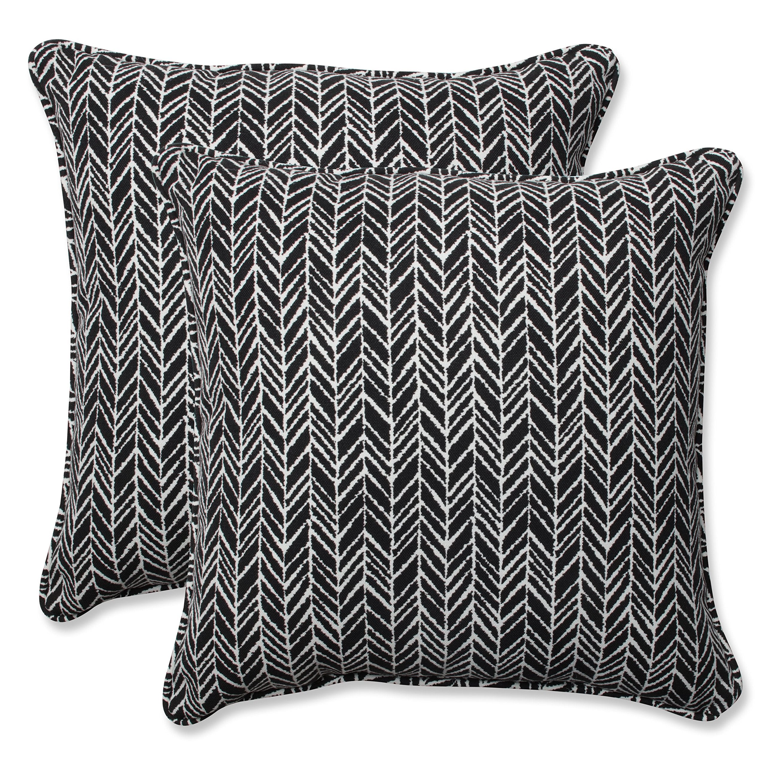 Pillow Perfect Outdoor/Indoor Throw Pillows, Large - 18.5' X 18.5', Black Herringbone Night, 2 Count