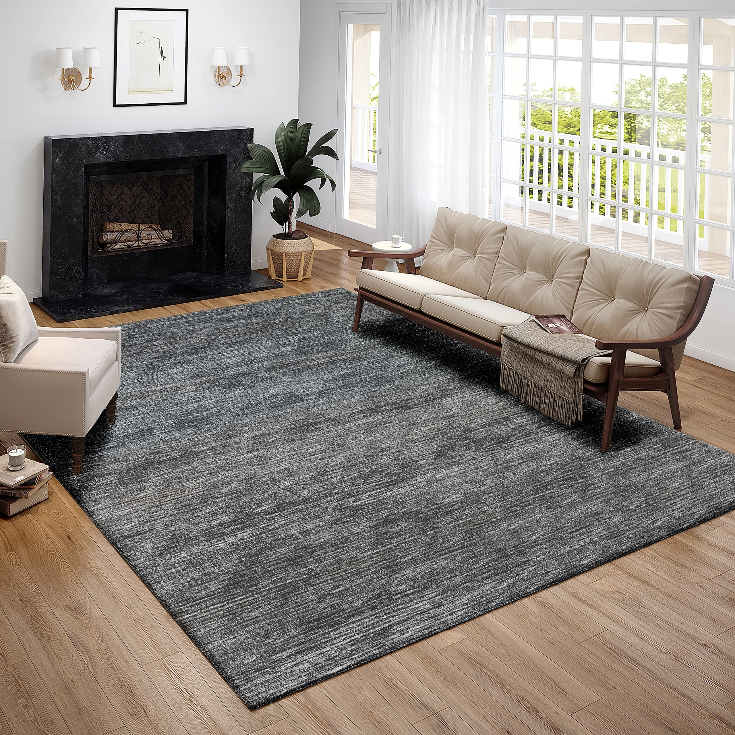 Addison Rugs Marston 5' X 7'6" Transitional Gray Indoor Outdoor Area Rug, Stain Resistant, Machine Washable, Non Shedding, Bedroom, Living Room, Dining Room, Kitchen Rug