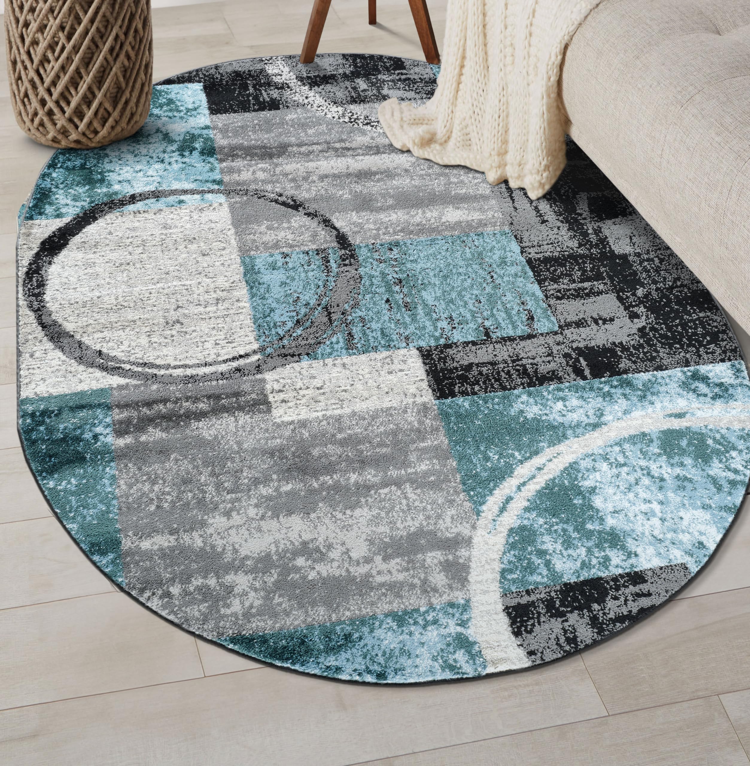 Rugshop Contemporary Abstract Circle Design Soft Oval Area Rug 5' X 7' Gray