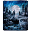 Wolf Blanket - 80x92-Inch Printed Howling Wolf Moon Blanket - Plush Thick 8lb Faux Mink Queen Throw for Couches, Sofas, or Beds 