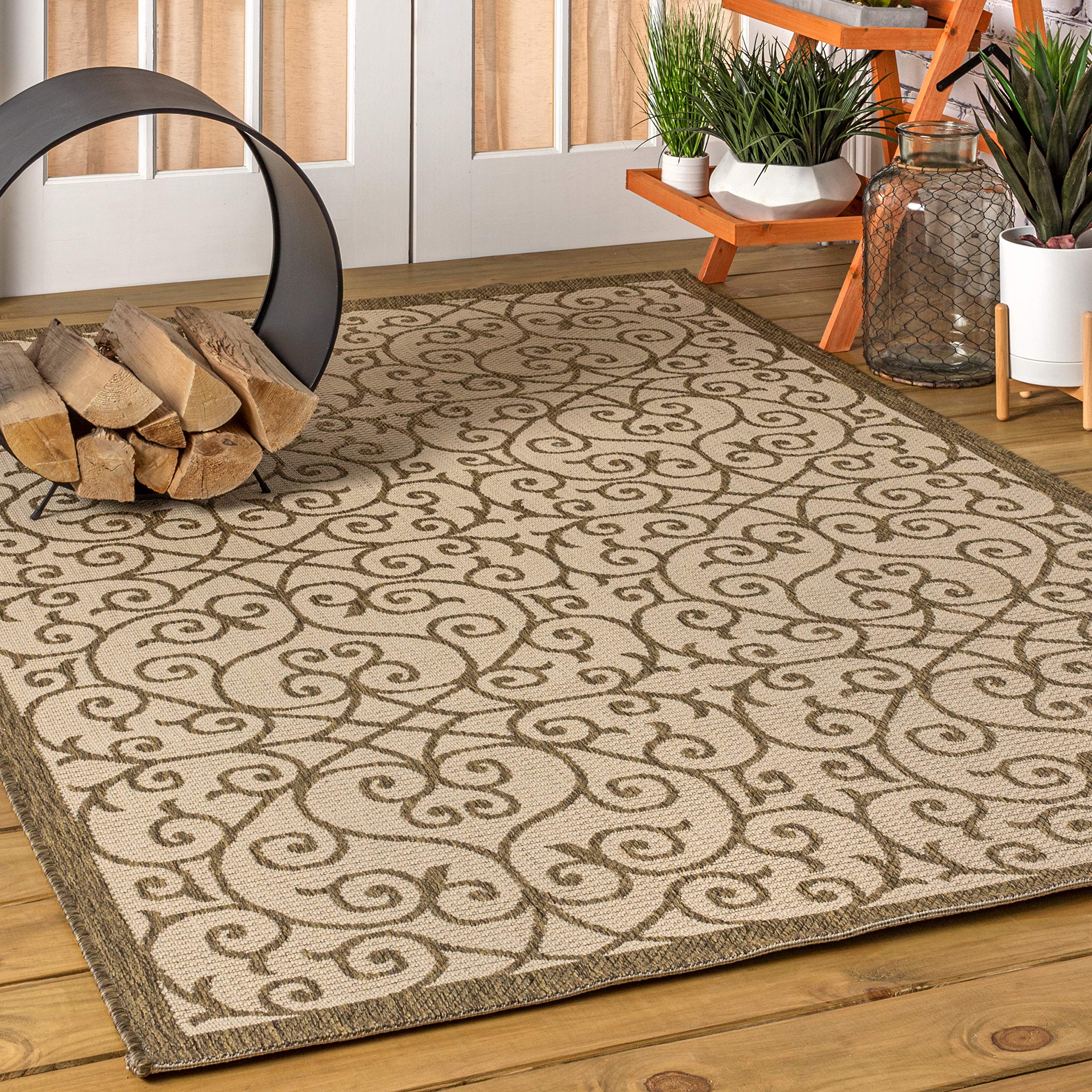 Jonathan Y Smb107B-6 Madrid Vintage Filigree Textured Weave Beige/Brown 6 Ft. X 9 Ft. Indoor/Outdoor Area Rug, Pet Friendly, Non