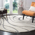 Safavieh Florida Shag Collection 8 Round Cream/Grey SG471 Abstract Wave Non-Shedding Living Room Bedroom 1.2-inch Thick Area Ru