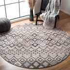 SAFAVIEH Amsterdam Collection Area Rug - 10' Round, Light Grey & Brown, Moroccan Boho Design, Non-Shedding & Easy Care, Ideal fo
