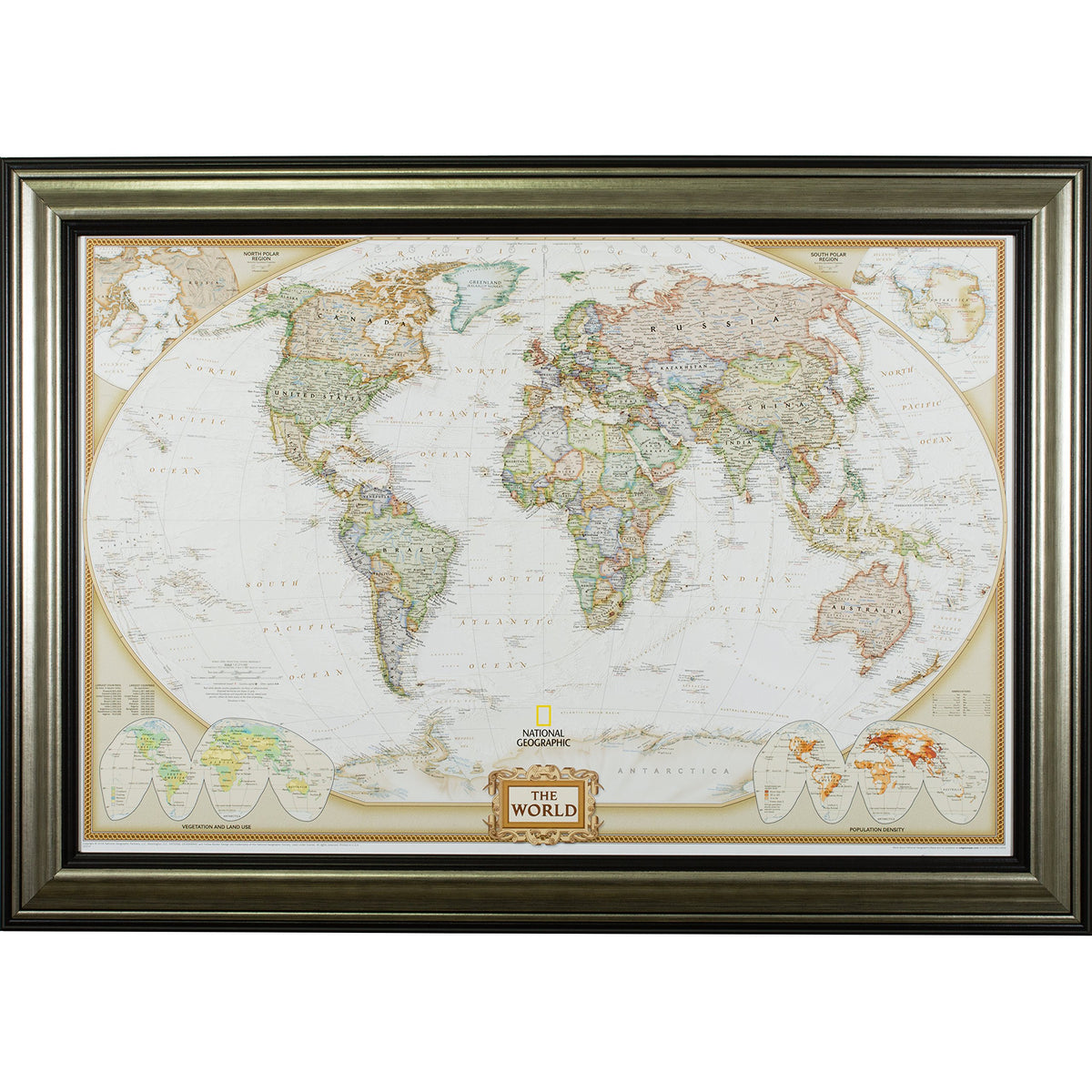 Craig Frames Wayfarer, Executive World Push Pin Travel Map, Antique Silver and Black Frame with Pins, 24 by 36-Inch