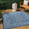 Jonathan Y Smb100B-6Sq Tela Bohemian Textured Weave Floral Navy/Gray 6' Square Indoor/Outdoor Area Rug, Pet Friendly, Non-Sheddi