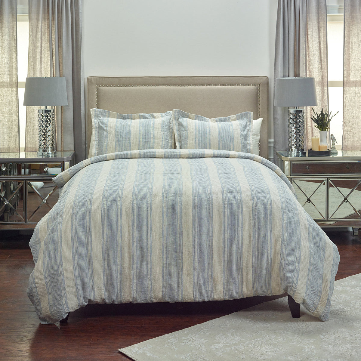 Rizzy Home | BT4009 | Standard Sham | 20"x26" Blue/Neutral/Yellow Stripe