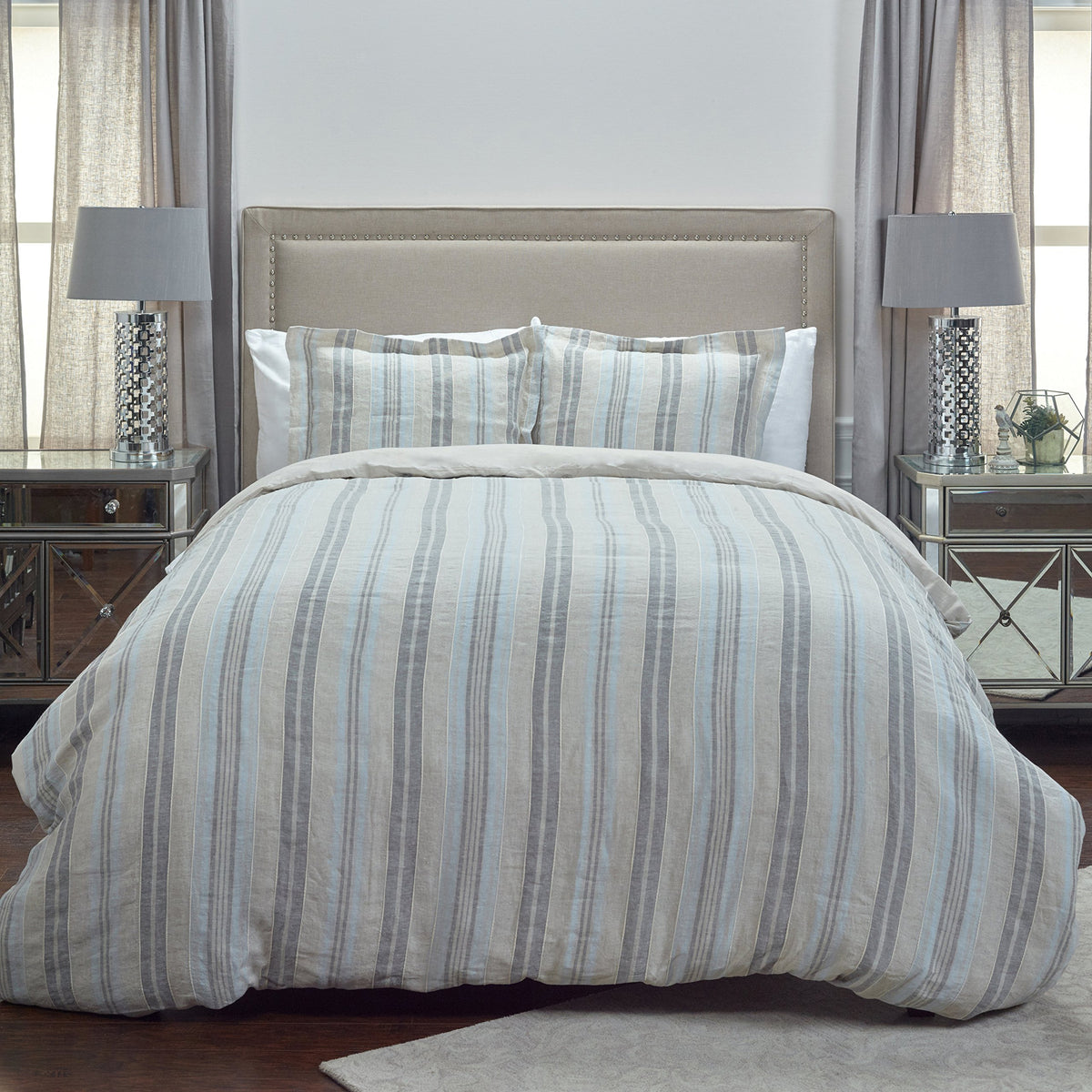 Rizzy Home | BT4229 | King Sham | 20"x36" Gray/Blue/Neutral Stripe