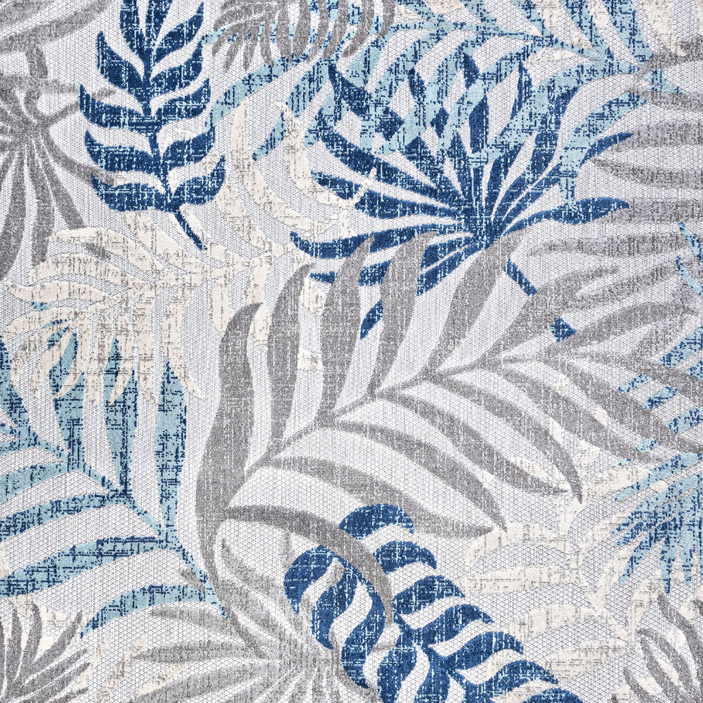 Jonathan Y Amc100A-5Sq Tropics Palm Leaves Indoor Outdoor Area-Rug Bohemian Floral Easy-Cleaning High Traffic Bedroom Kitchen Backyard Patio Porch Non Shedding, 5 Ft Square, Gray/Blue