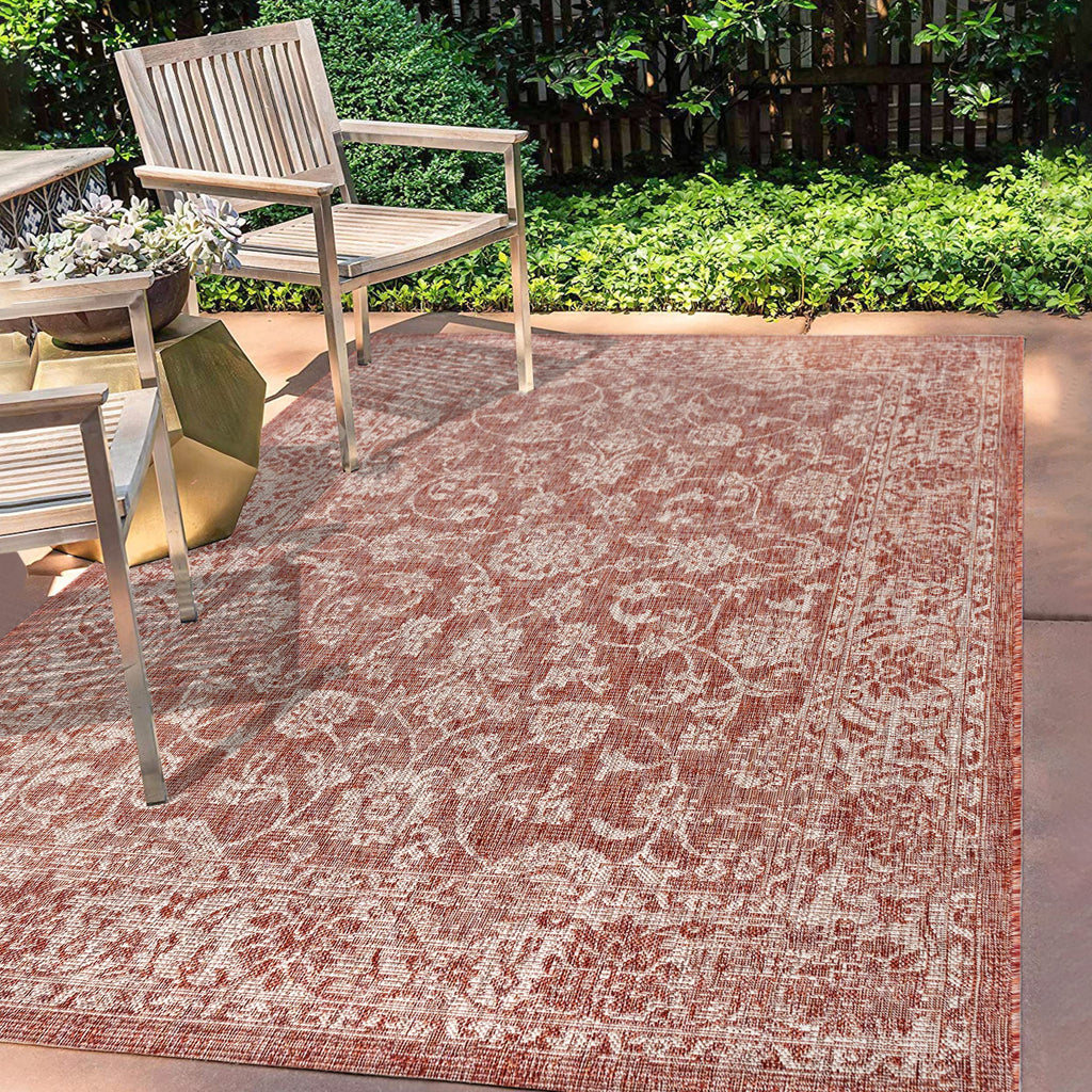 Jonathan Y Smb100A-8 Tela Bohemian Textured Weave Floral Indoor/Outdoor Red/Taupe 8 Ft. X 10 Ft. Area-Rug, Coastal,Easy-Cleaning,Hightraffic,Livingroom,Backyard, Non Shedding