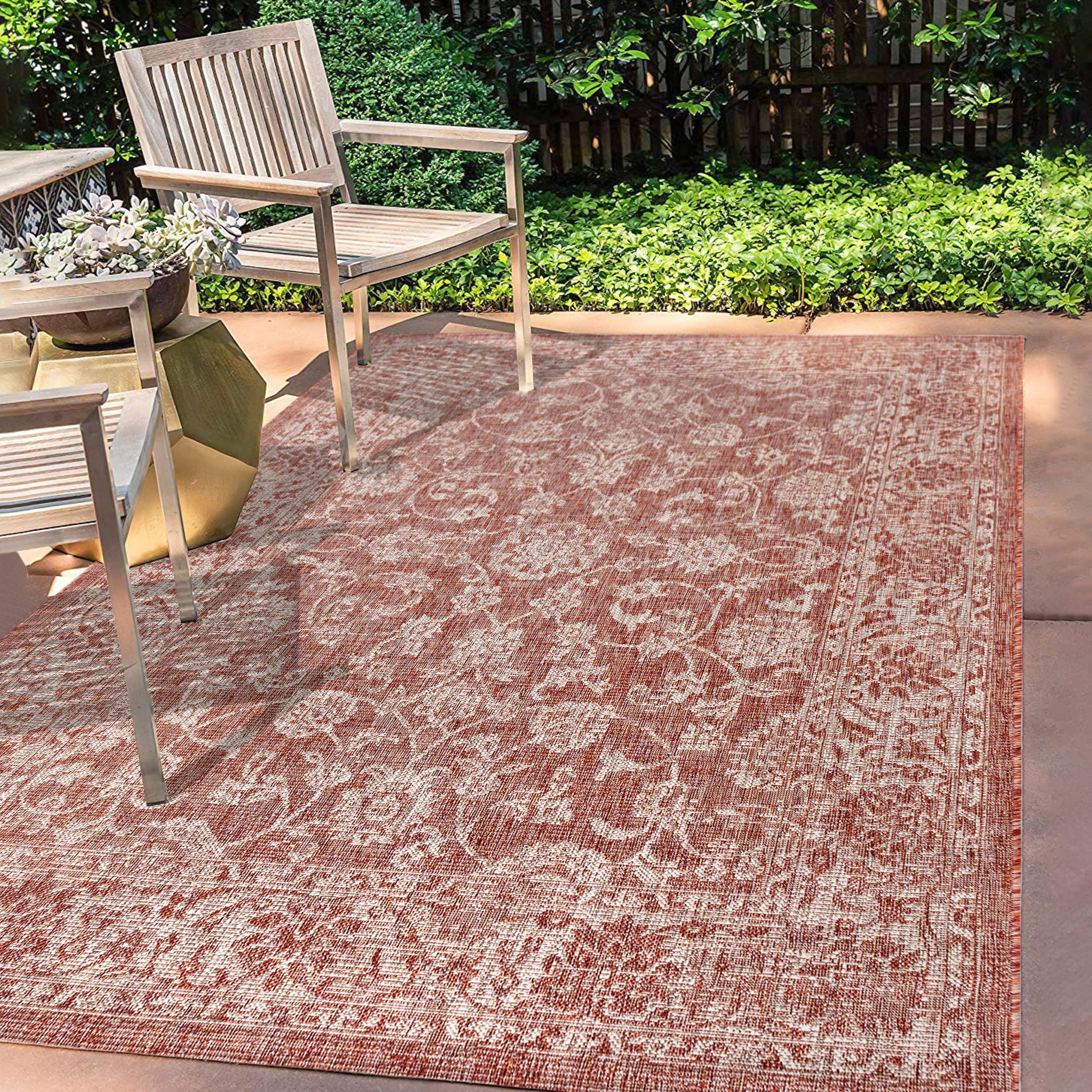 Jonathan Y Smb100A-8 Tela Bohemian Textured Weave Floral Indoor/Outdoor Red/Taupe 8 Ft. X 10 Ft. Area-Rug, Coastal,Easy-Cleaning,Hightraffic,Livingroom,Backyard, Non Shedding