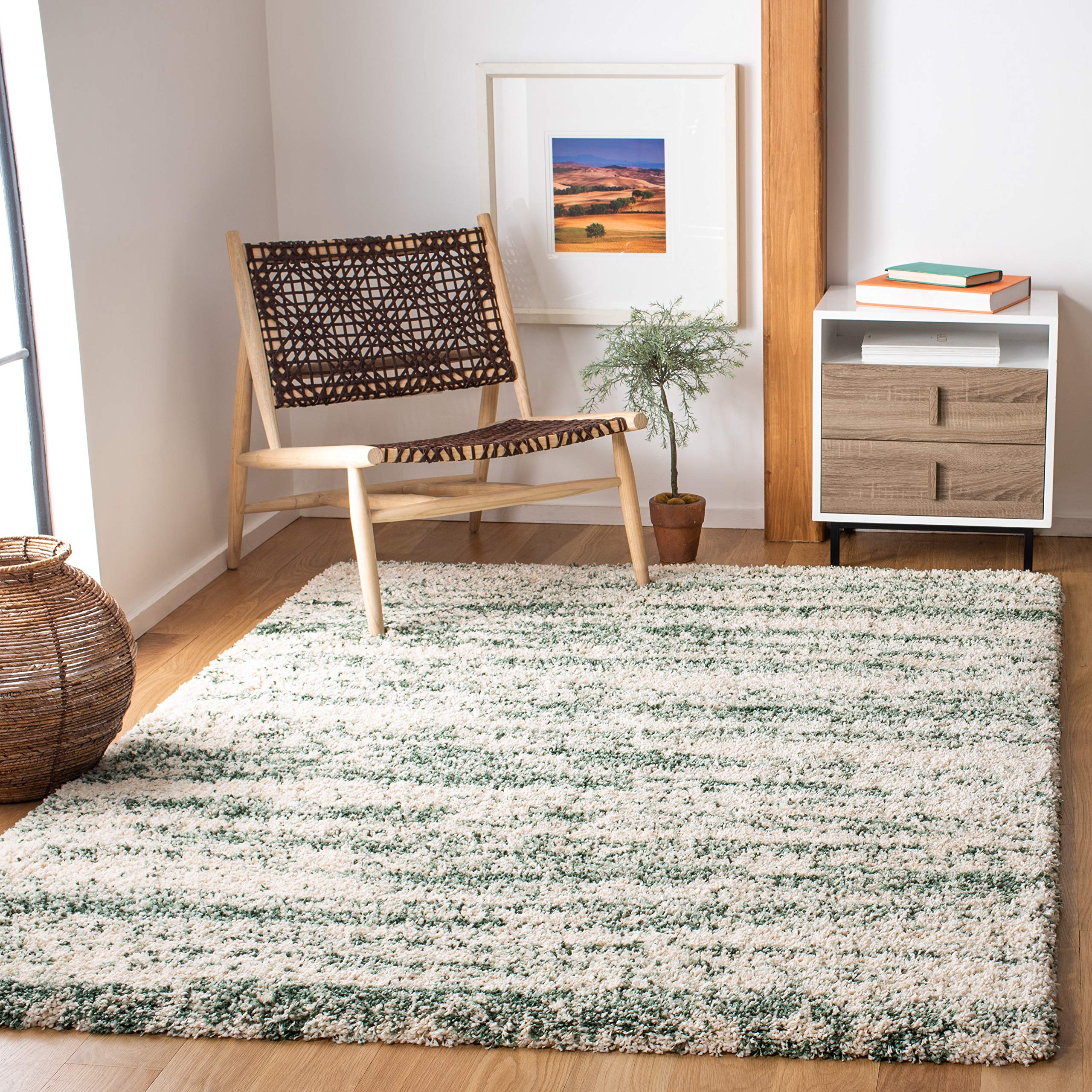 Safavieh Hudson Shag Collection Area Rug - 8 x 10, Ivory & Green, Modern Design, Non-Shedding & Easy Care, 2-inch Thick Ideal 