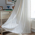 Sutuo Home Boho Curtains for Bedroom Living Room 108 Inches Long, Semi-Blackout Rustic Country Linen Embroidery Vintage Tassels 