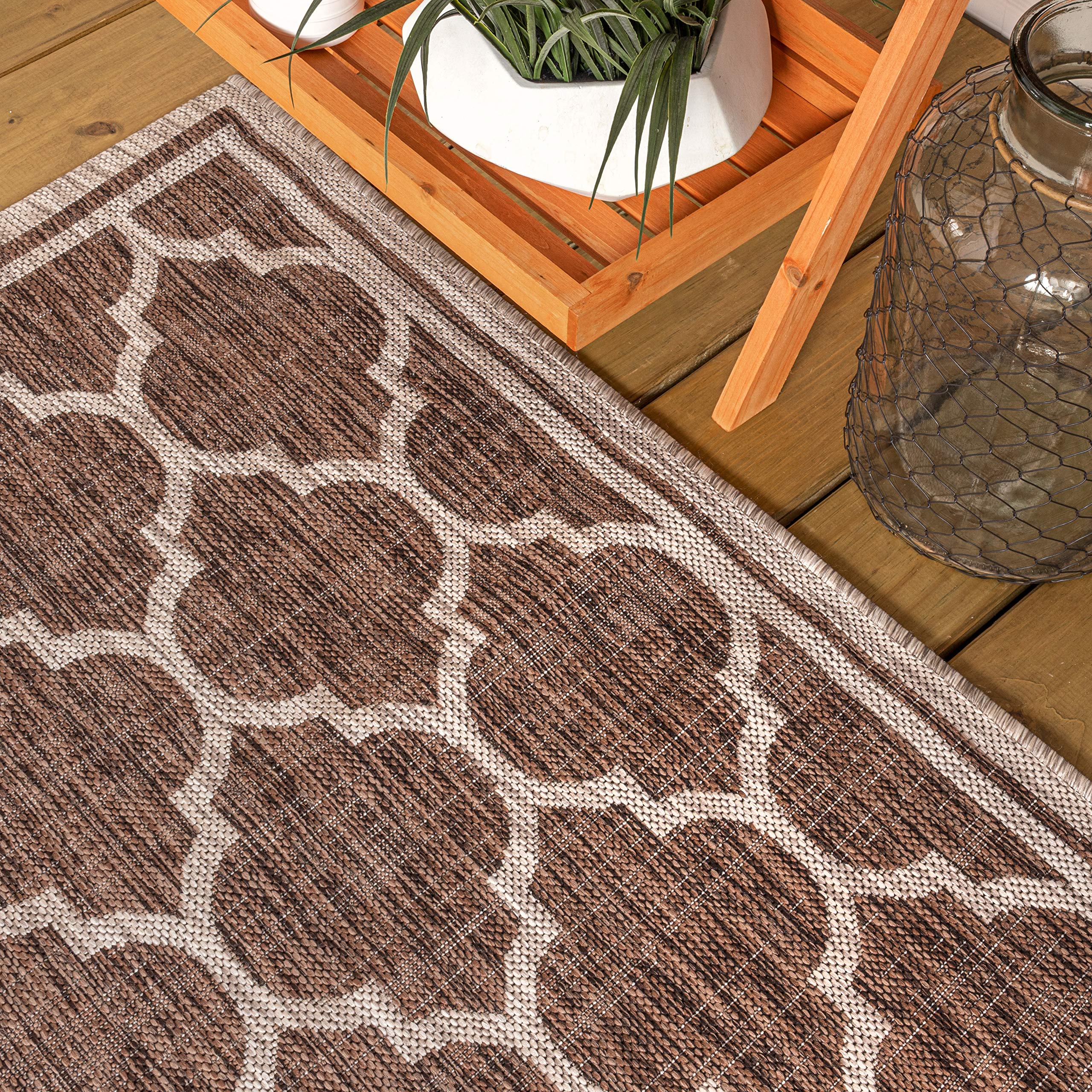 Jonathan Y Smb109B-8Sq Trebol Moroccan Trellis Textured Weave Indoor/Outdoor Area Rug, Modern, Bohemian, Contemporary For Bedroom, Kitchen, Living Room, Easy-Cleaning, Espresso/Taupe, 8' Square