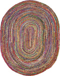 Unique Loom Braided Chindi Collection Area Rug - Layer (8 x 10 Oval, Multi/ Blue)