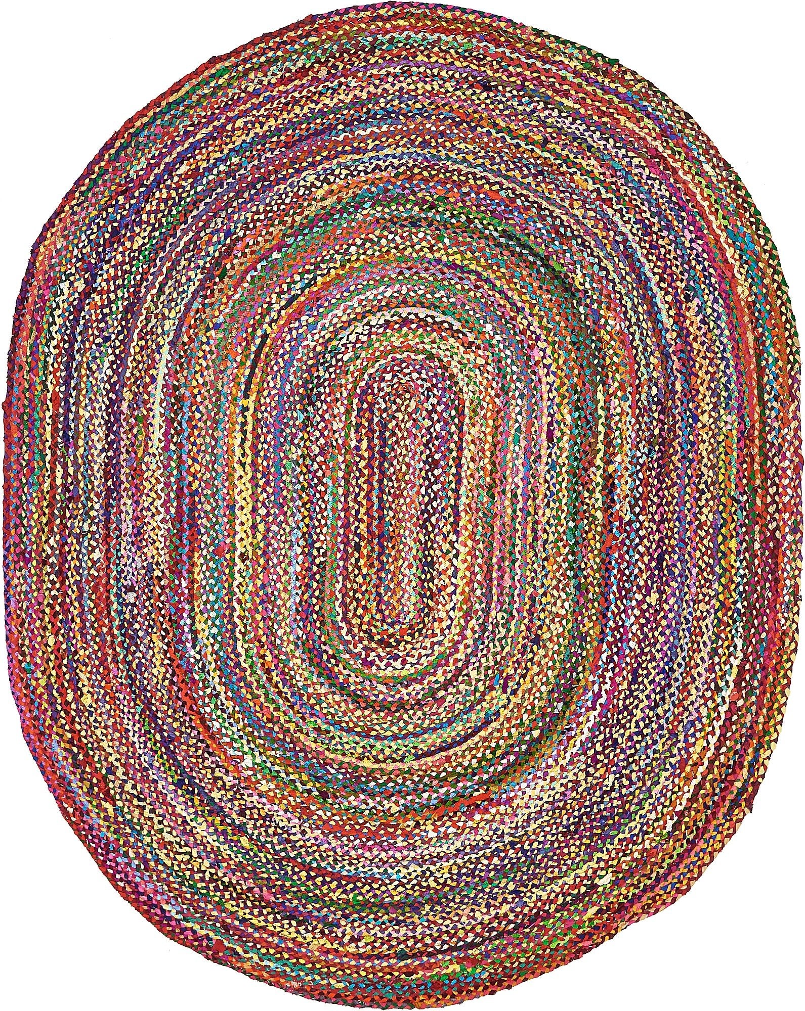 Unique Loom Braided Chindi Collection Area Rug - Layer (8 x 10 Oval, Multi/ Blue)