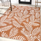 Jonathan Y Smb119E-5 Nevis Palm Frond Indoor Outdoor Area-Rug, Coastal Casual Country & Floral Easy-Cleaning,Bedroom,Kitchen,Backyard,Patio,Non Shedding, 5 X 8, Orange/Cream