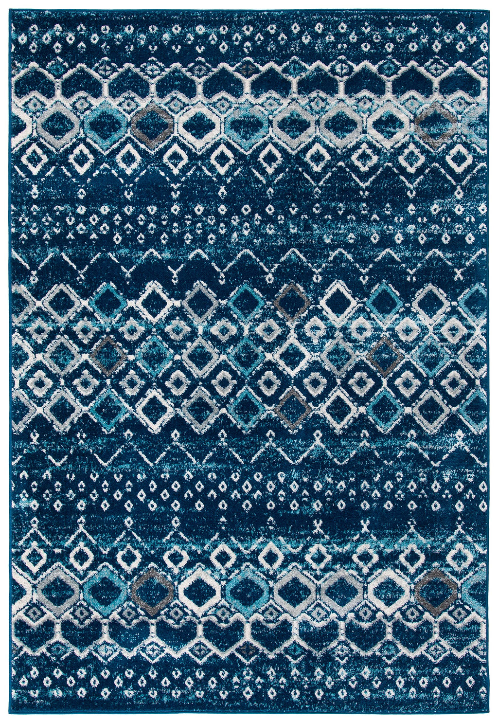 Safavieh Amsterdam Collection Area Rug - 5'1'' X 7'6'', Navy & Beige, Moroccan Boho Design, Non-Shedding & Easy Care, Ideal For