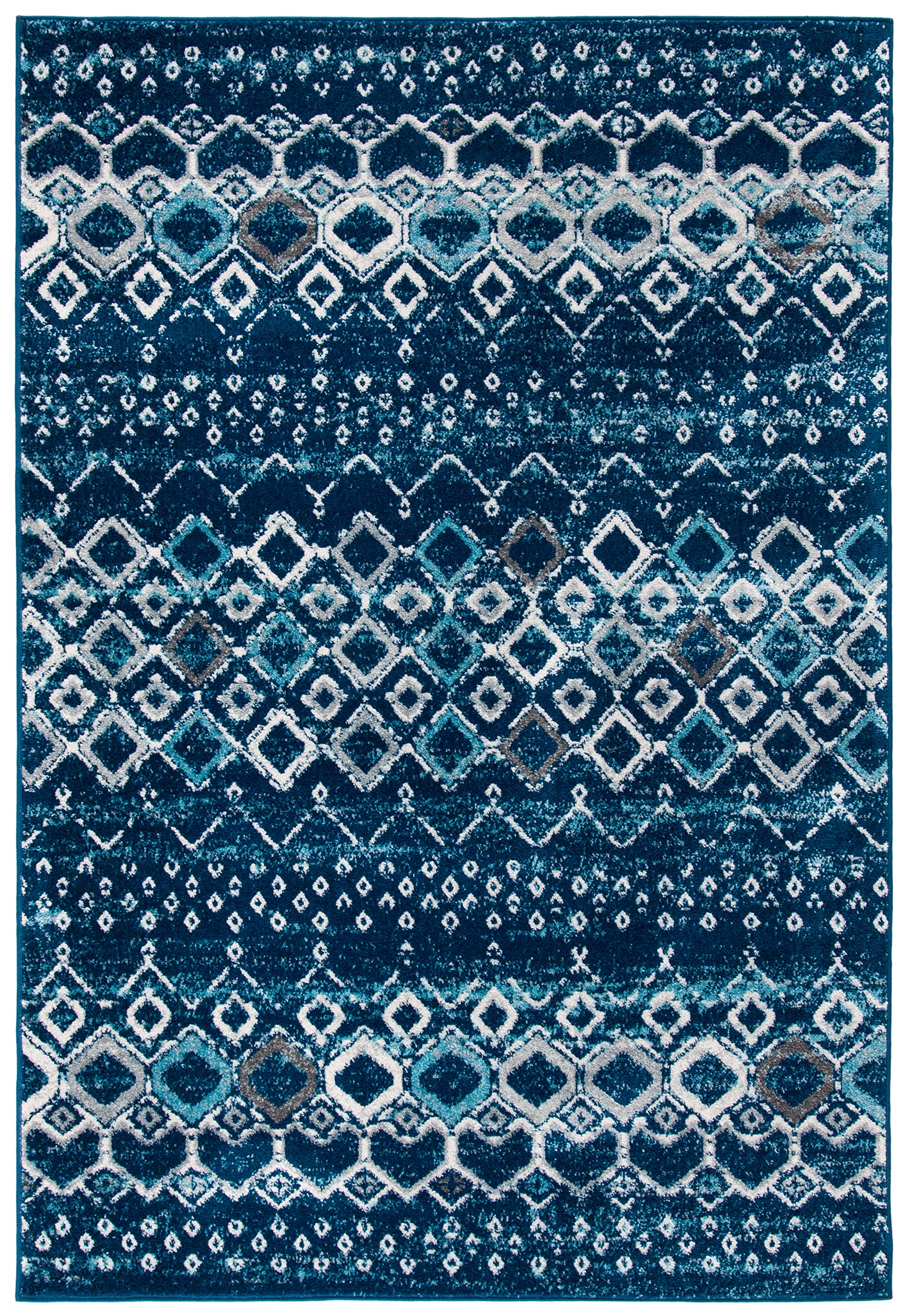 Safavieh Amsterdam Collection Area Rug - 5'1'' X 7'6'', Navy & Beige, Moroccan Boho Design, Non-Shedding & Easy Care, Ideal For