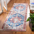 SAFAVIEH Washable Rug Tucson Collection - 26 x 6 Runner, Blue & Red, Slip Resistant, Ideal for High Traffic Areas in Living R