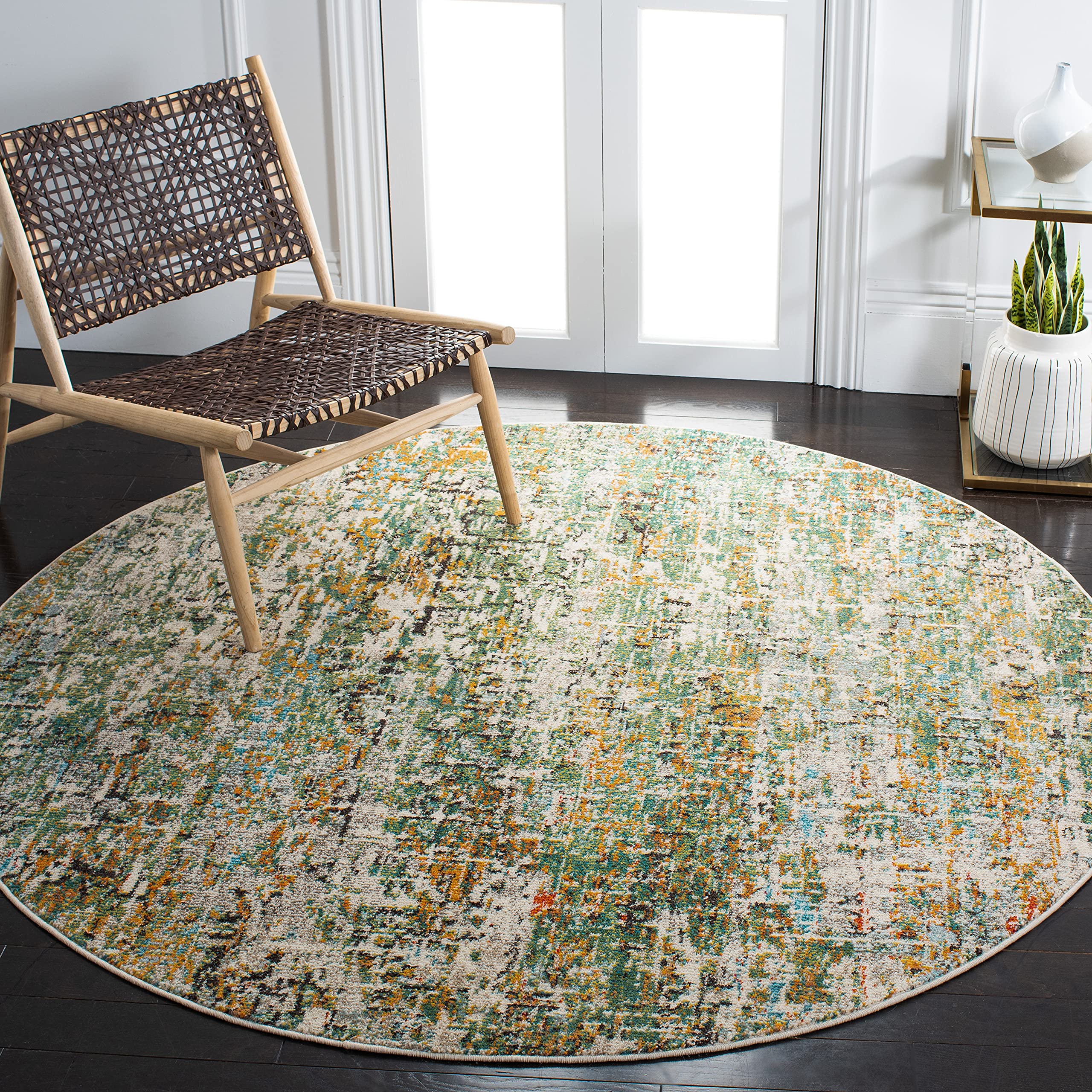 SAFAVIEH Madison Collection Area Rug - 11 Round, Green & Turquoise, Modern Abstract Design, Non-Shedding & Easy Care, Ideal for