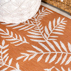 Jonathan Y Smb119E-5R Nevis Palm Frond Indoor Outdoor Area Rug, Coastal, Casual, Country Easy Cleaning,Bedroom,Kitchen,Backyard,Patio,Non Shedding, Orange/Cream, 5' Round