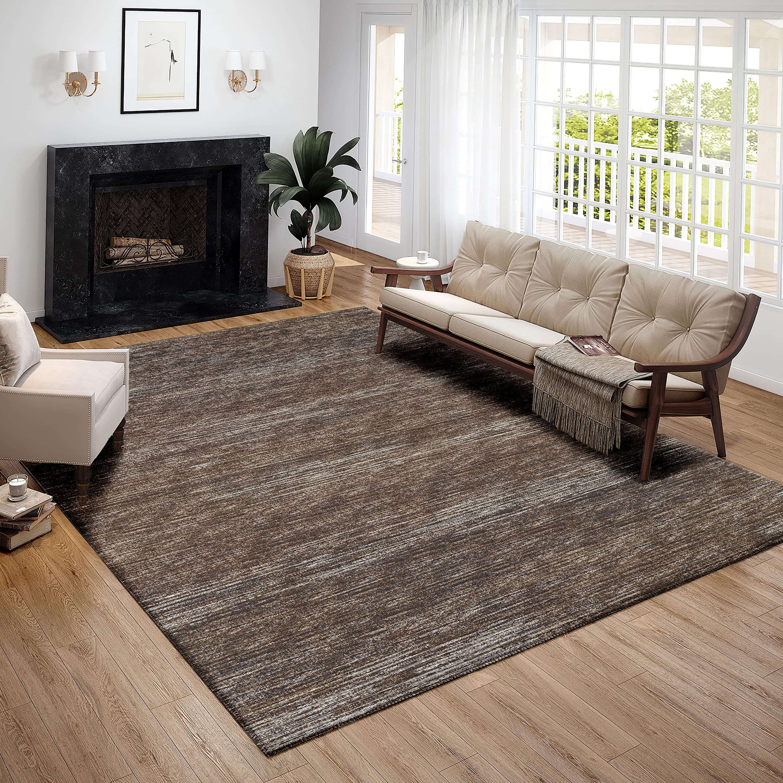 Addison Rugs Marston 5' X 7'6" Transitional Brown Indoor Outdoor Area Rug, Stain Resistant, Machine Washable, Non Shedding, Bedroom, Living Room, Dining Room, Kitchen Rug