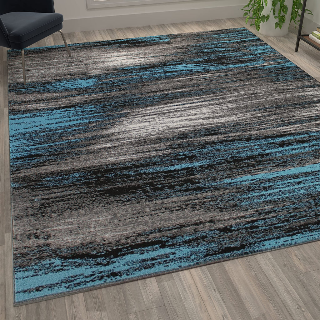 Flash Furniture Rylan Collection Abstract Area Rug - Scraped Design Blue Olefin Rug - 8' X 10' Area Rug - Jute Backing - Living Room, Bedroom, & Family Room