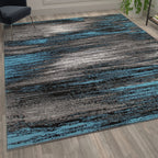 Flash Furniture Rylan Collection Abstract Area Rug - Scraped Design Blue Olefin Rug - 8' X 10' Area Rug - Jute Backing - Living Room, Bedroom, & Family Room