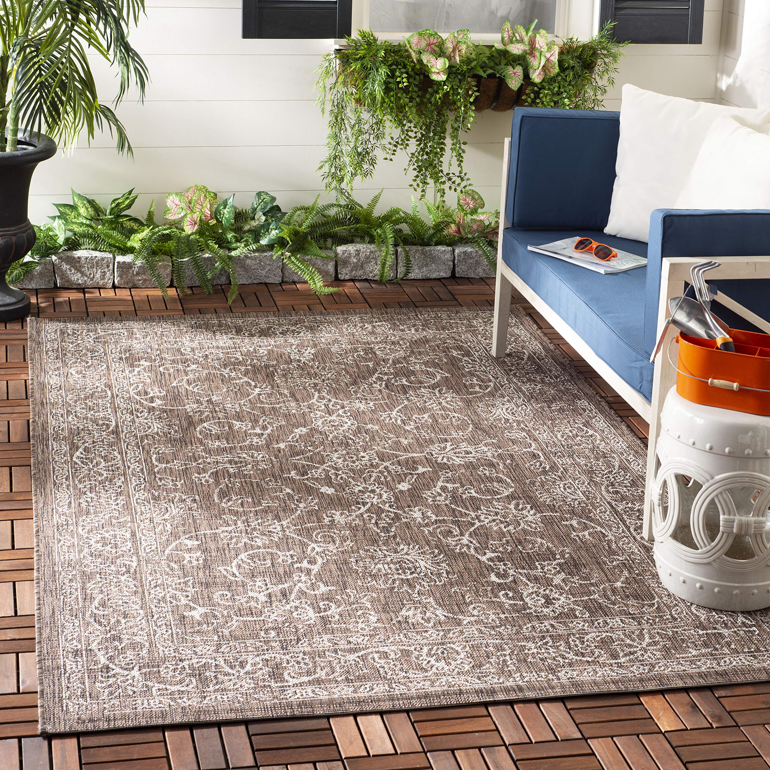 Safavieh Courtyard Collection 5'3' X 7'7' Brown / Ivory Cy8680 Indoor/ Outdoor Patio Backyard Mudroom Area Rug